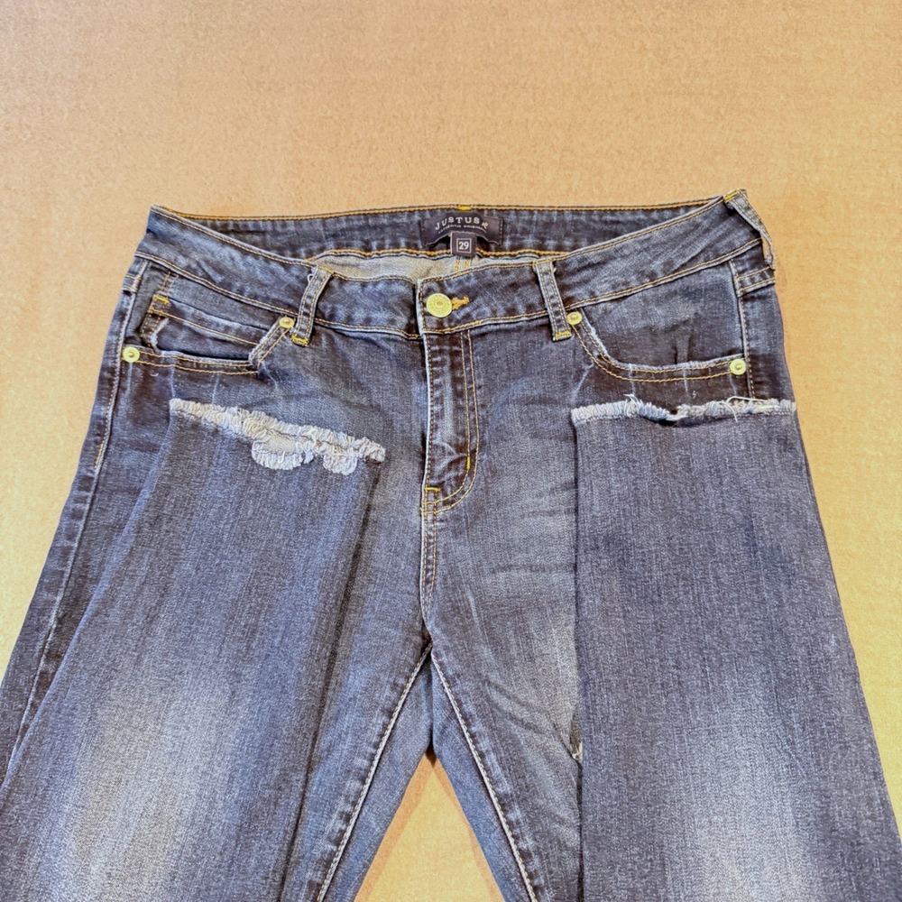 JUST USA Distressed Skinny Jeans Womens Size 29 Blue Stretch Mid Rise Frayed Hem - Picture 7 of 10